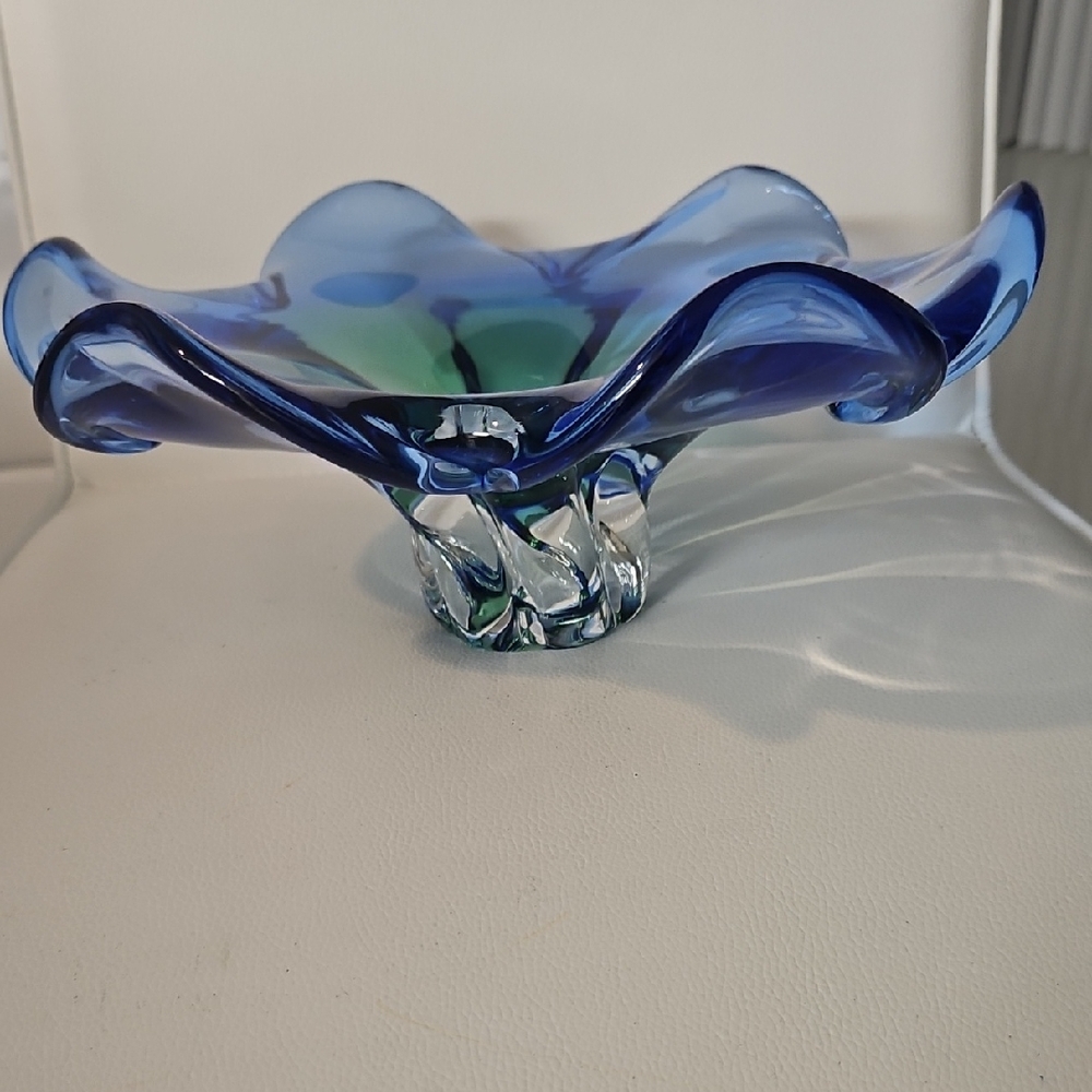 Vintage Royal Gallery Art Glass Bowl Peacock Hand-crafted In Poland 1999